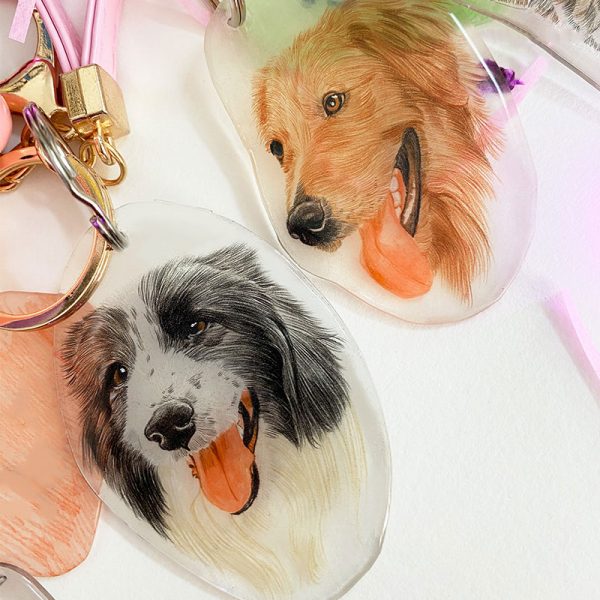 two dogs custom keychain
