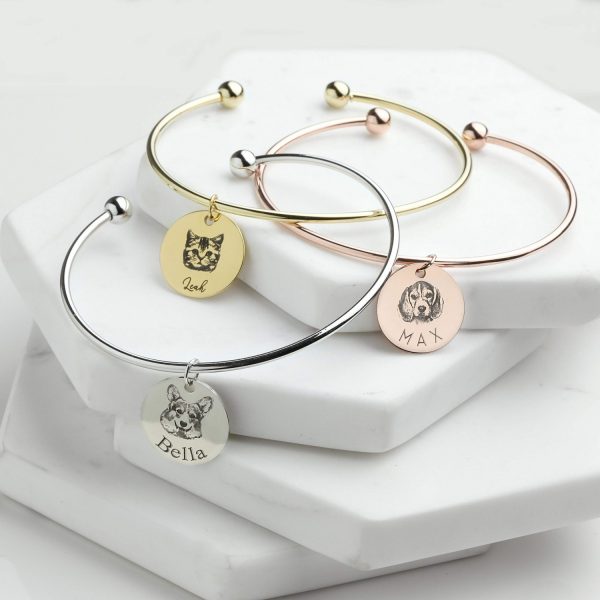 a gold, silver and rosegold custom pet photo personalized engraving bracelet
