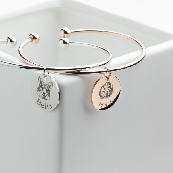 a silver and rosegold custom pet photo personalized engraving bracelet