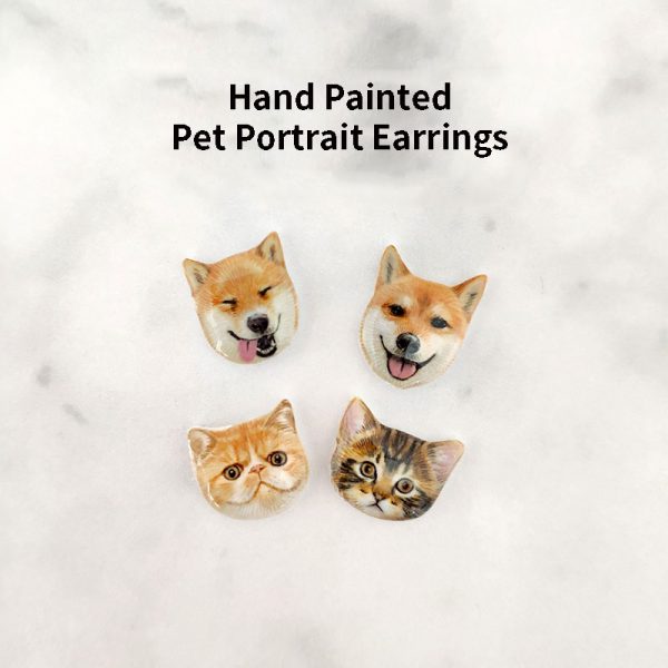 two pair of hand painted pet photo earrings