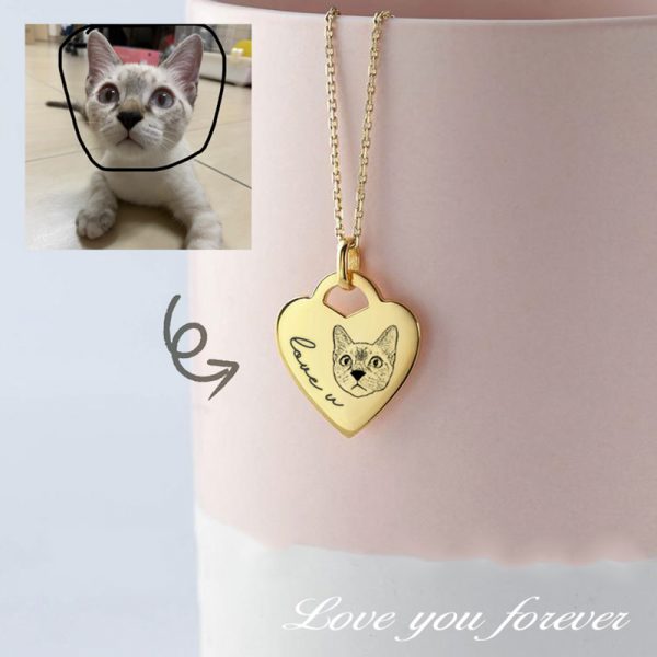 gold love heart pet photo pendant and a cat photo