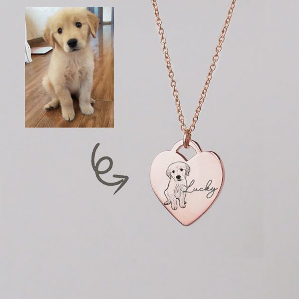 rose gold love heart pet photo pendant and a dog photo